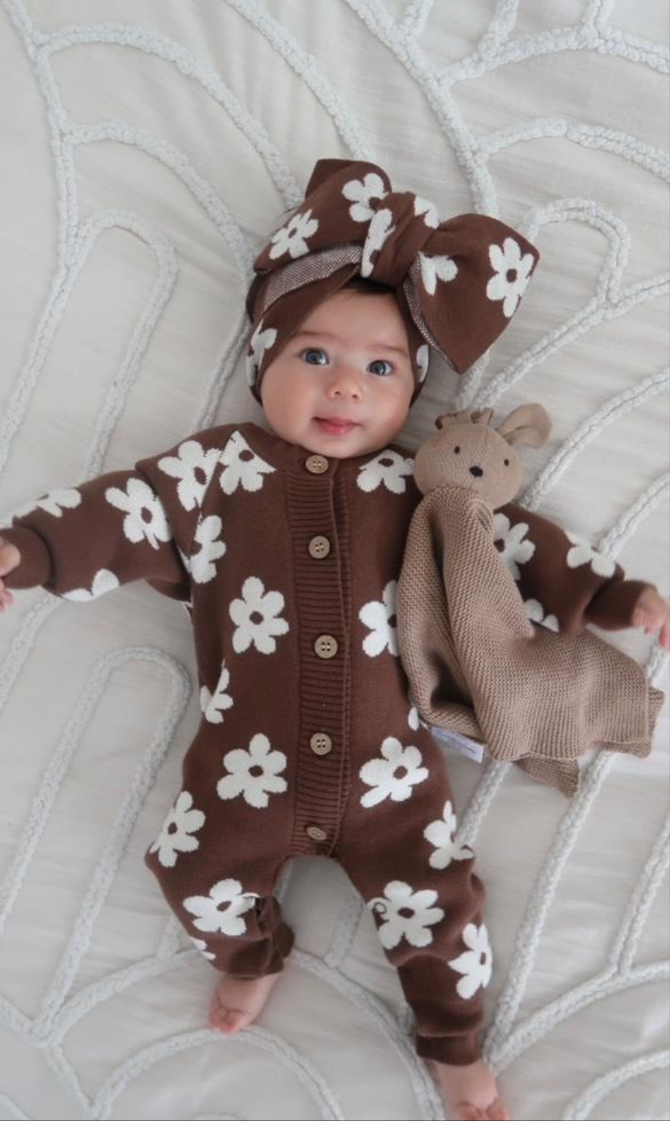 Daisy Romper, Booties, Topknot and Bunny Comforter