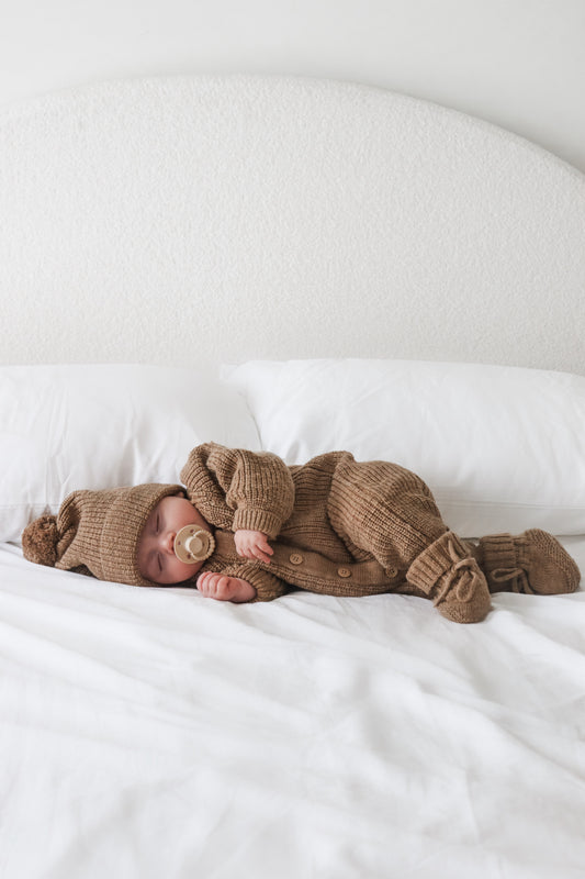 Biscuit Romper, Beanie, Booties and Bunny Comforter